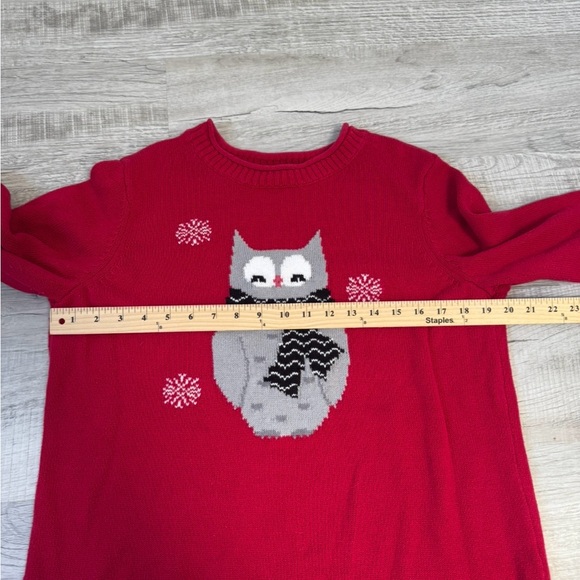 Christopher & Banks Red Holiday Owl‎ Sweater Snowflakes Women’s Size Large - Picture 5 of 6